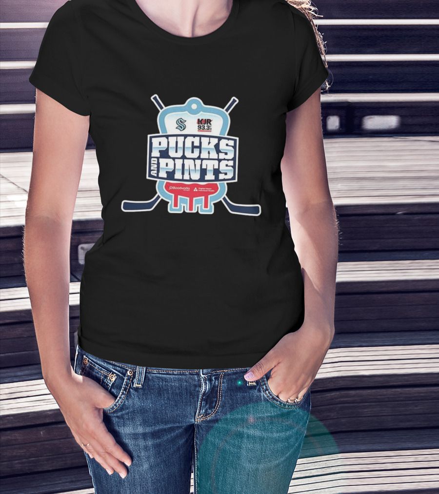 Seattle Kraken Pucks And Pints KJR 93.3 Bloodworks Northwest Virginia Mason Franciscan Health T-Shirt
