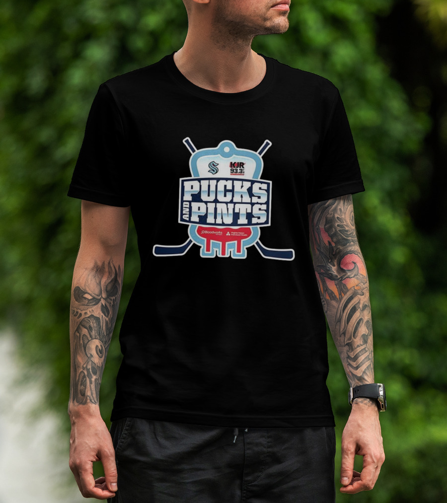 Seattle Kraken Pucks And Pints KJR 93.3 Bloodworks Northwest Virginia Mason Franciscan Health T-Shirt