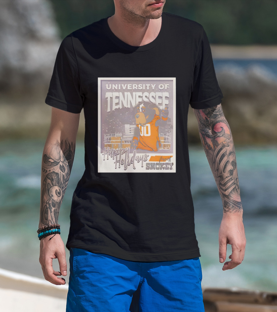 University Of Tennessee Happy Holidays From Smokey Stadium Scene T-Shirt