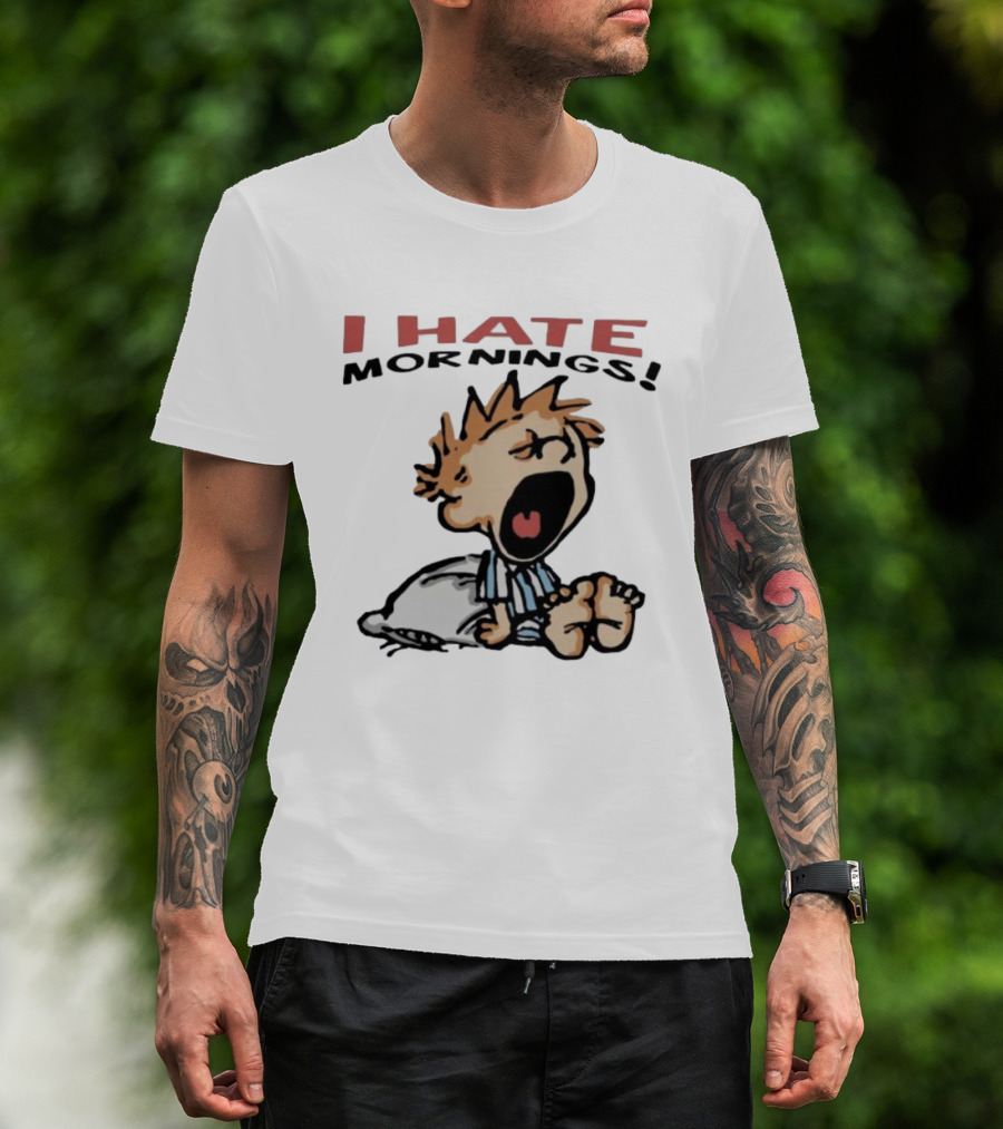 I Hate Mornings Cartoon Vintage Comic Style Pajamas Pillow T-Shirt