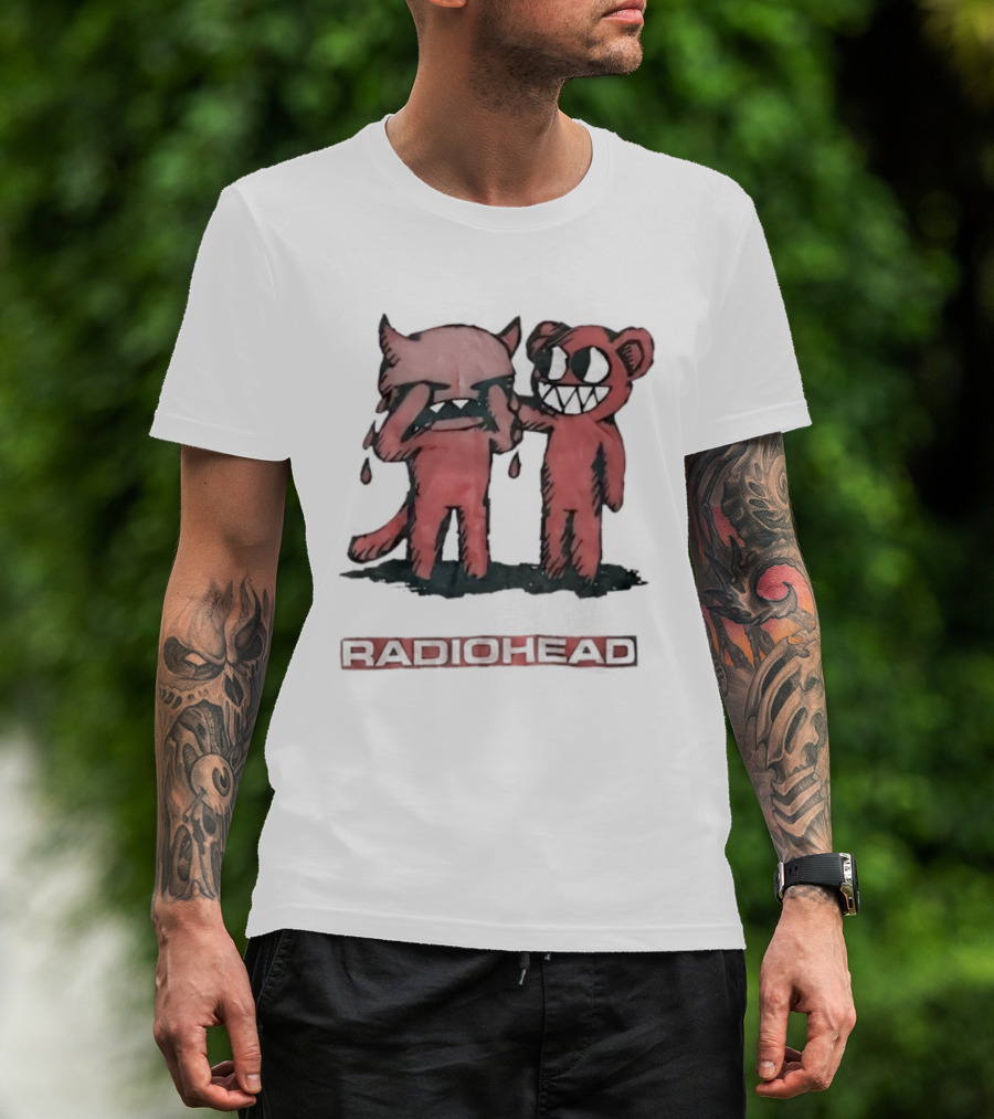 Radiohead Retro 90s Rock Concert Crying Bear Demon Art T-Shirt