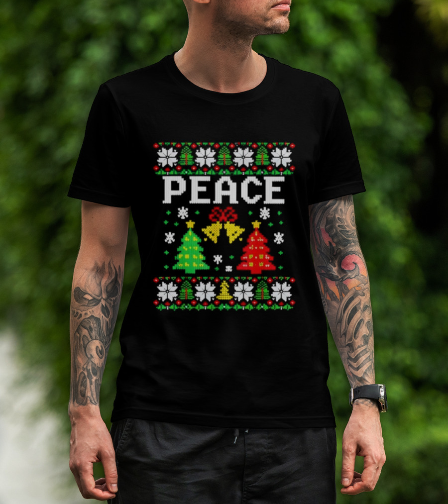 Peace Christmas Trees Snowflakes Matching Ugly Sweater T-Shirt