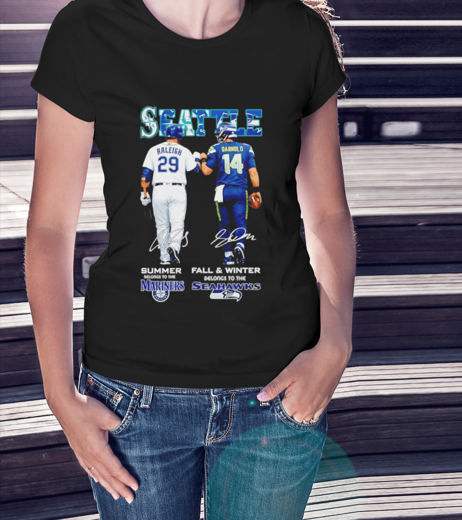 Seattle Cal Raleigh Mariners And Darnold Seahawks Fist Bump Summer Winter T-Shirt