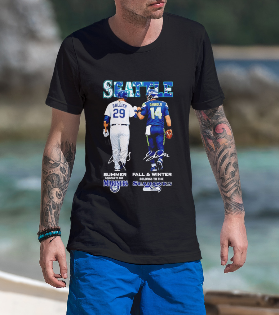 Seattle Cal Raleigh Mariners And Darnold Seahawks Fist Bump Summer Winter T-Shirt