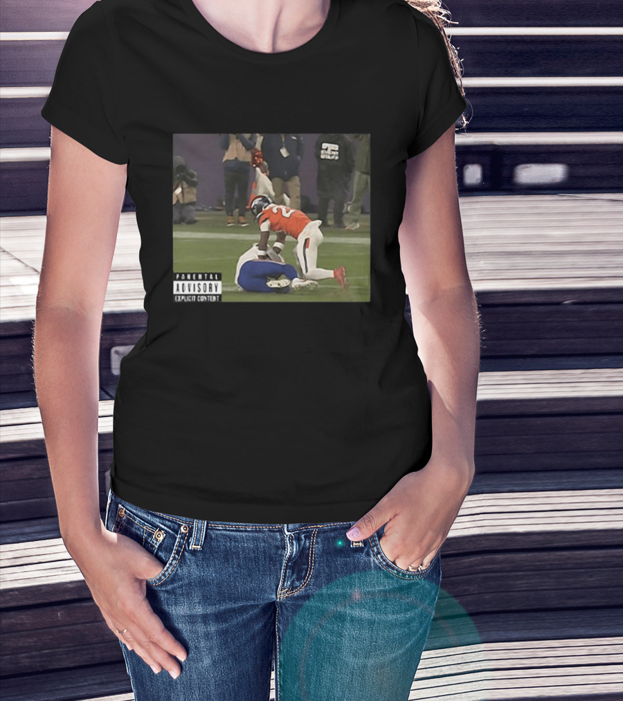 Denver Broncos Vs Buffalo Bills Explicit Content Tackle Controversial Interception Play T-Shirt