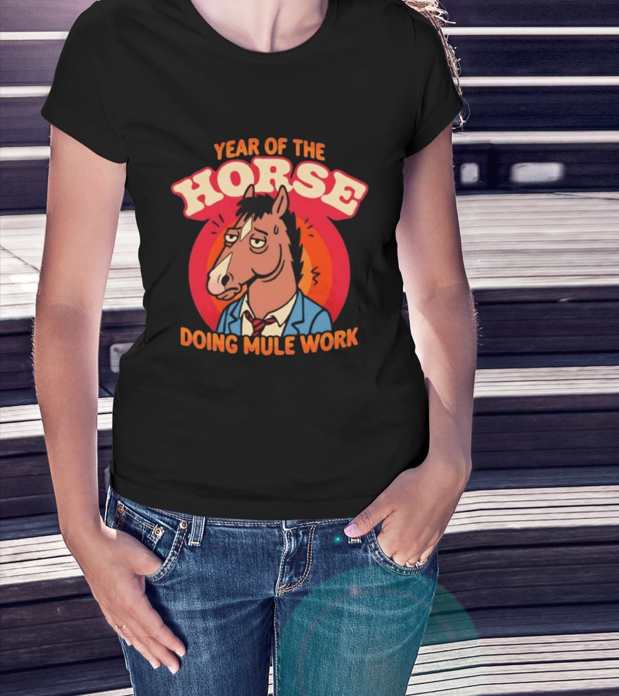 Year Of The Horse Doing Mule Work 2026 Retro Cartoon T-Shirt