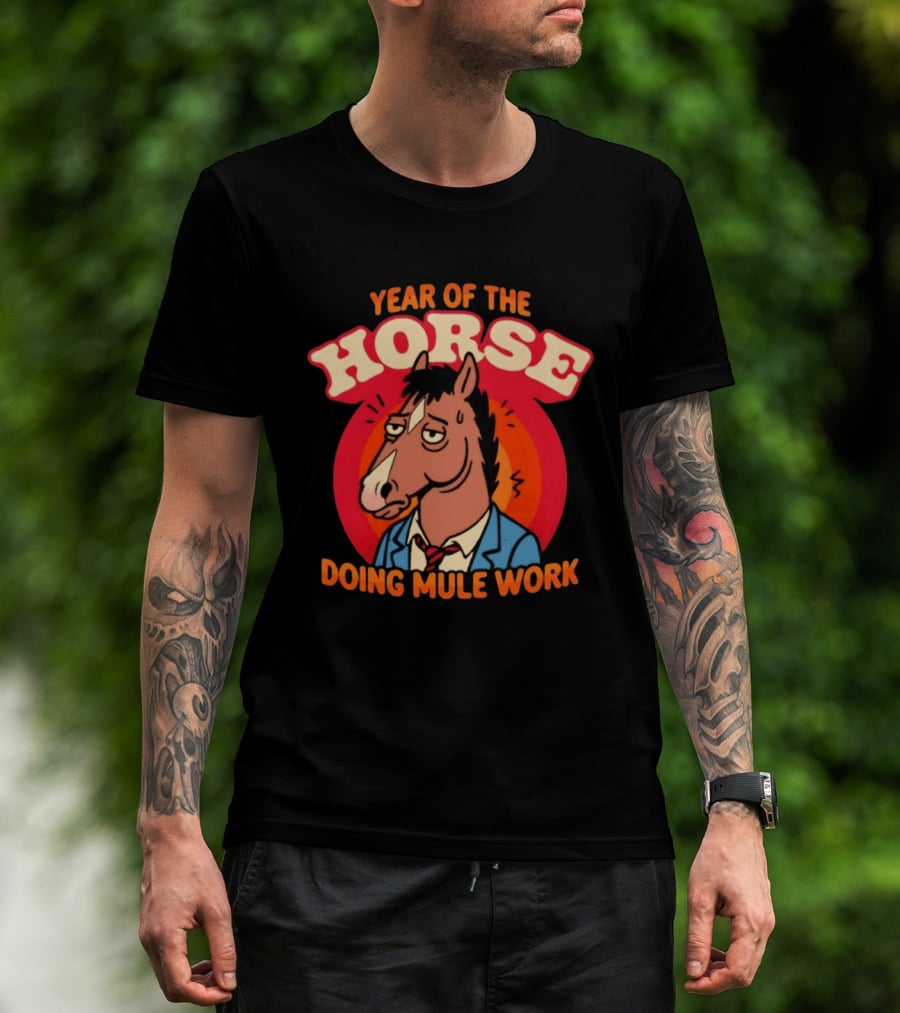 Year Of The Horse Doing Mule Work 2026 Retro Cartoon T-Shirt