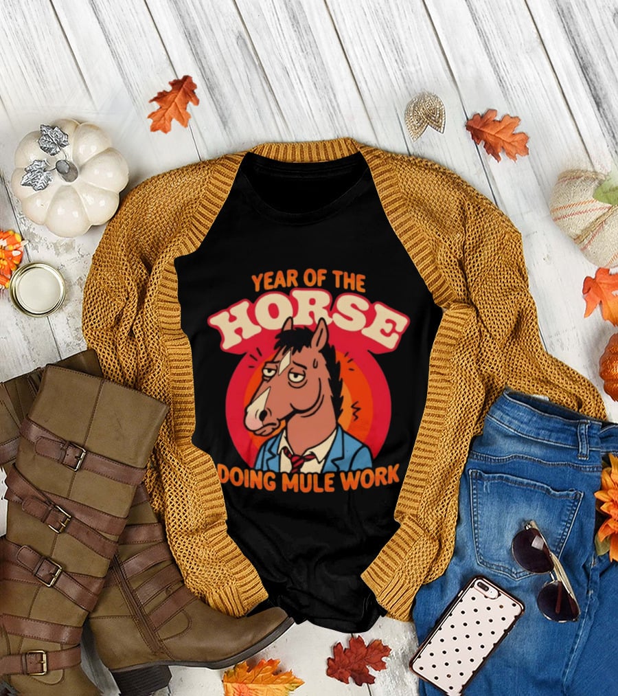 Year Of The Horse Doing Mule Work 2026 Retro Cartoon T-Shirt