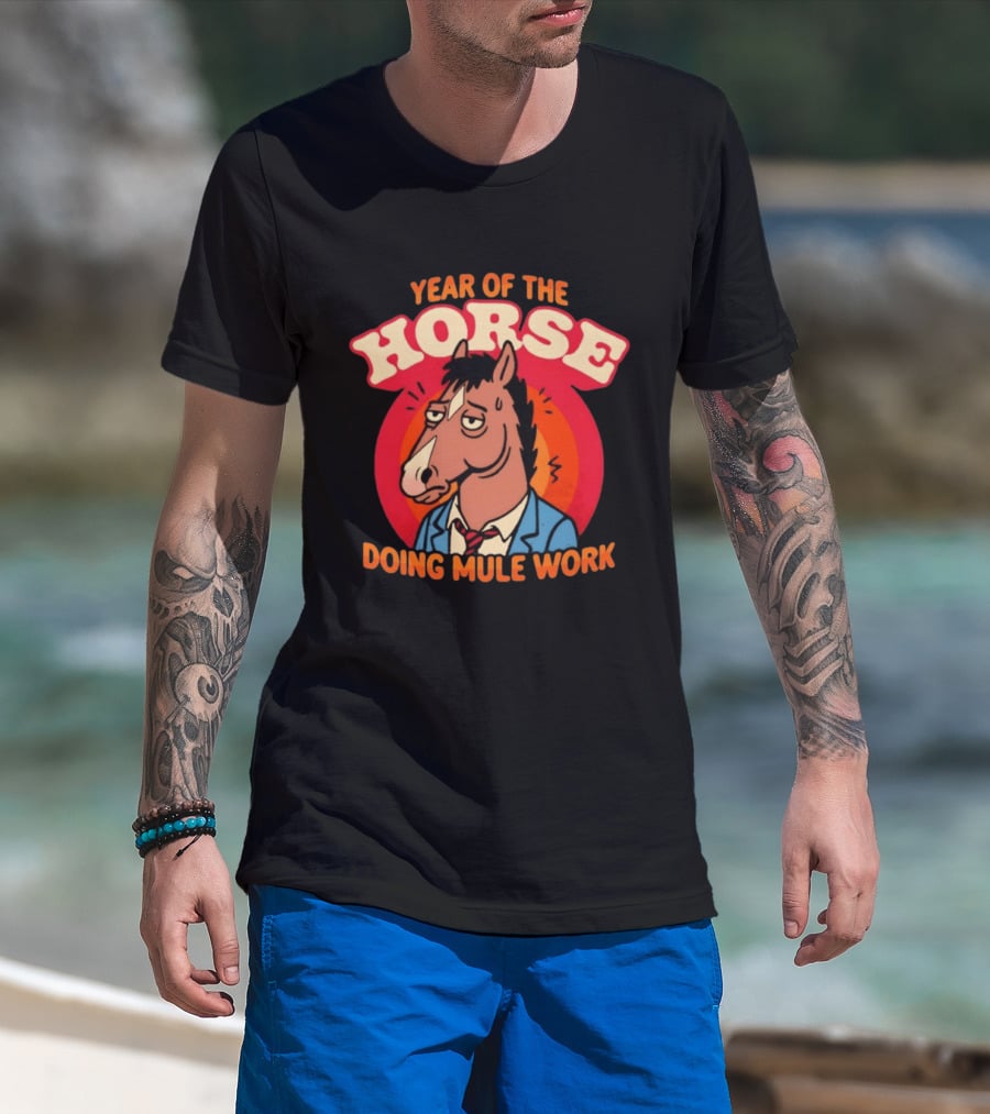 Year Of The Horse Doing Mule Work 2026 Retro Cartoon T-Shirt