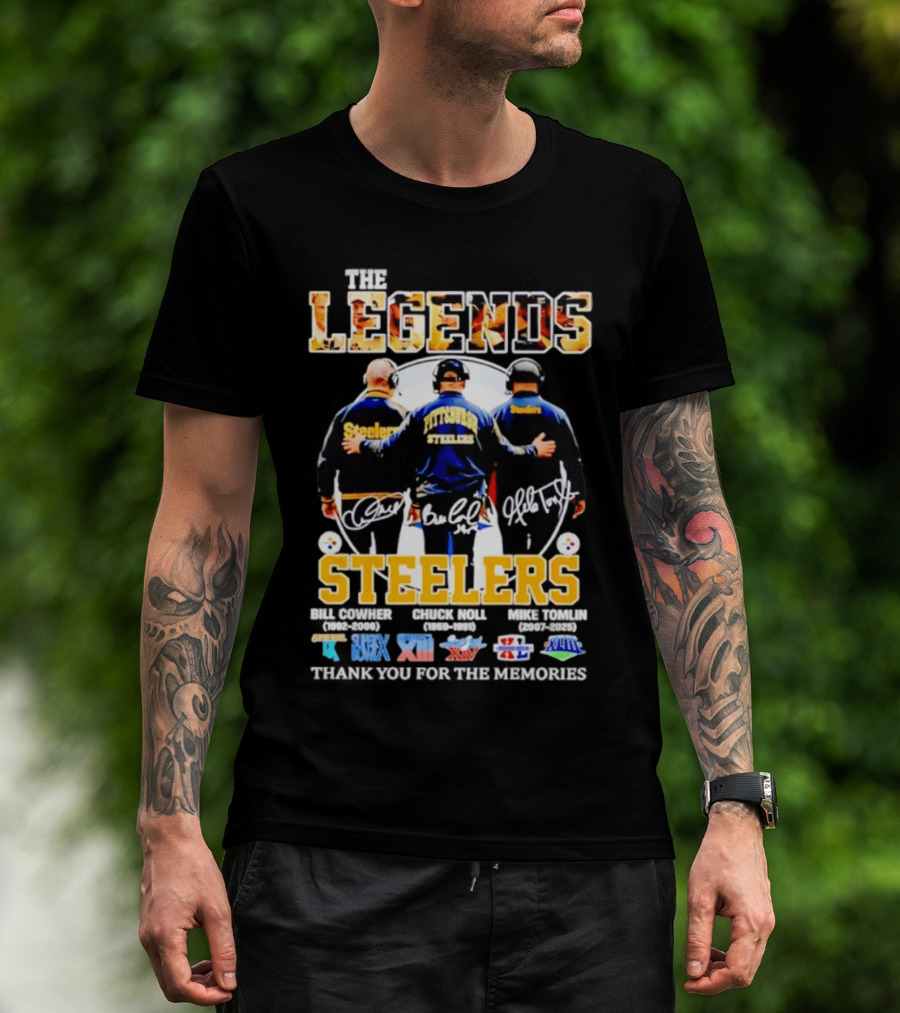 Pittsburgh Steelers Legends Bill Cowher Chuck Noll Mike Tomlin Thank You For The Memories T-Shirt
