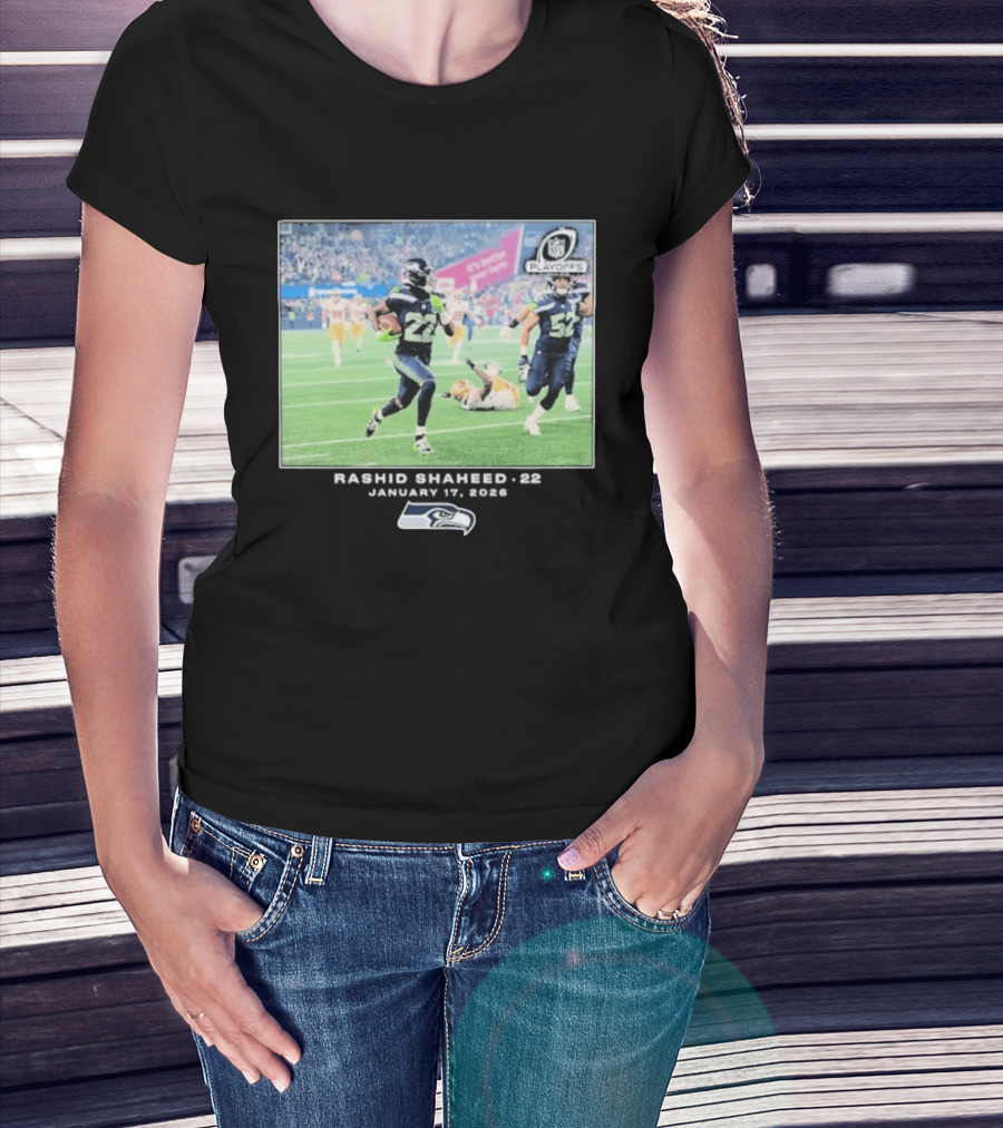 Seahawks Playoffs Rashid Shaheed Jan 17 2026 NFL Action T-Shirt