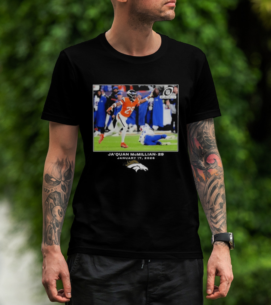 Denver Broncos Playoffs Ja'Quan McMillian 29 Action T-Shirt