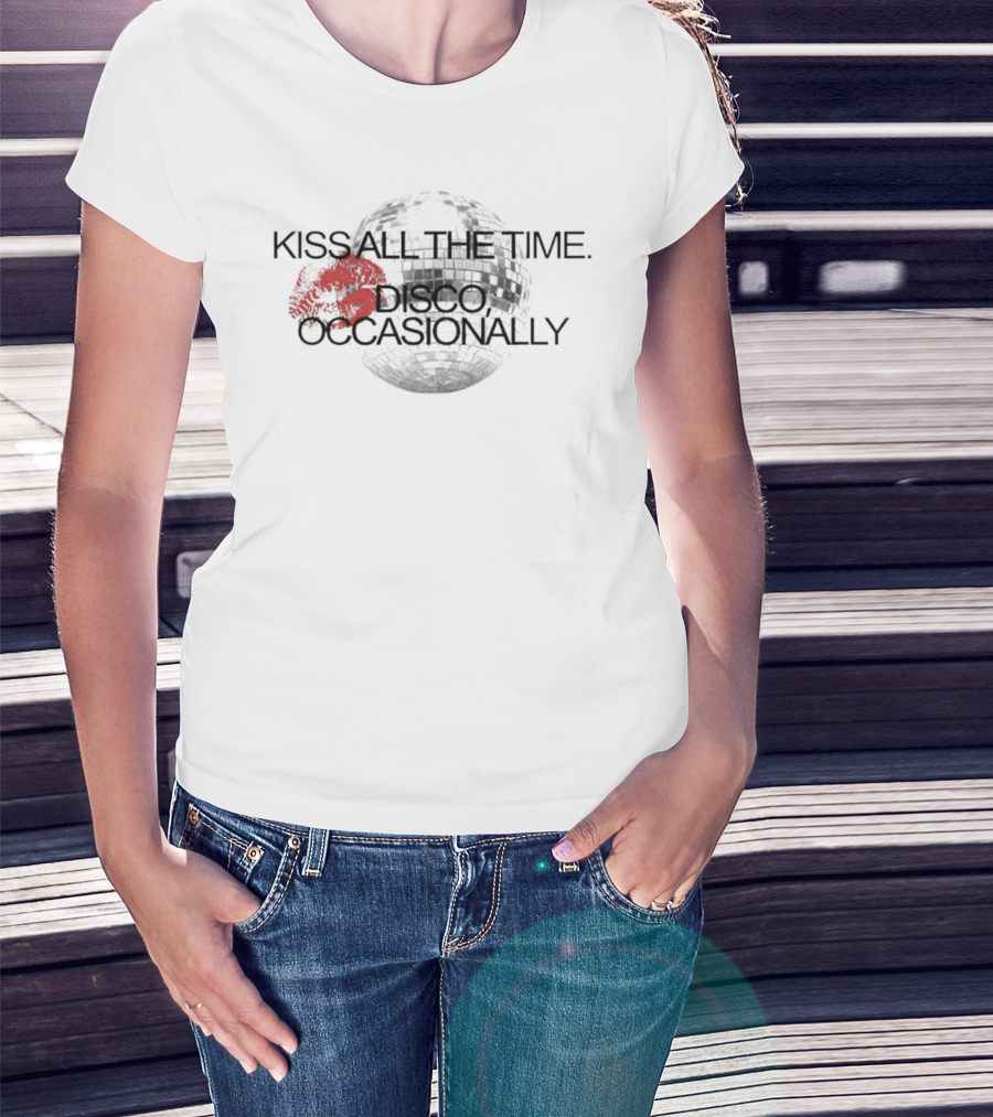 Kiss All The Time Disco Occasionally Ball Red Lips Disco Ball T-Shirt