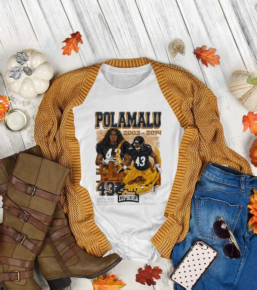 Polamalu 43 Planet Euphoria 2003 2014 GOAT Steelers T-Shirt