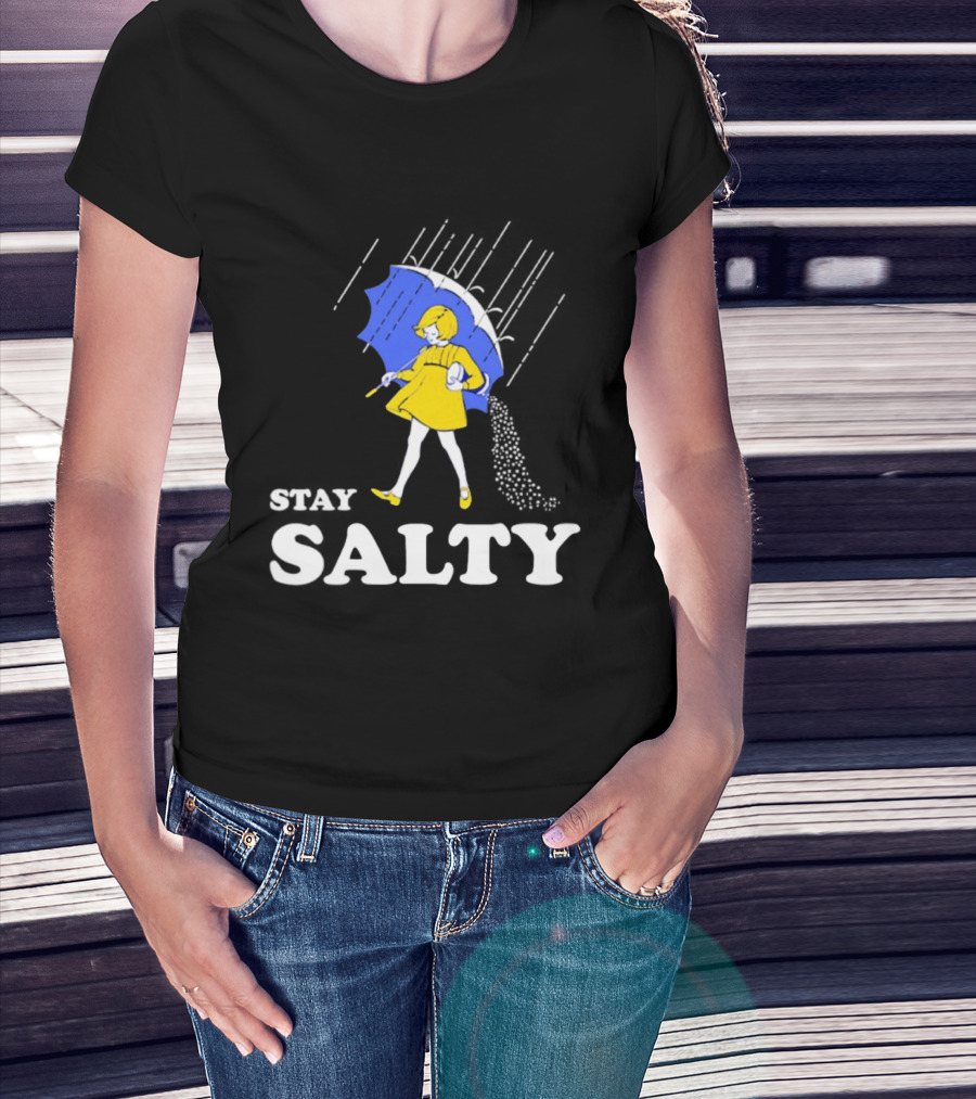 Stay Salty Girl In Yellow With Blue Umbrella T-Shirt