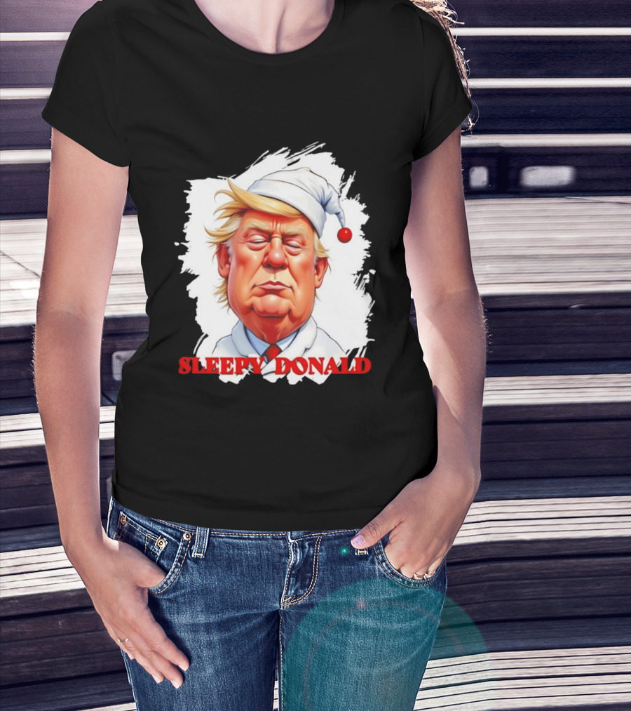 Sleepy Donald Trump In Pajama And Nightcap Cartoon T-Shirt