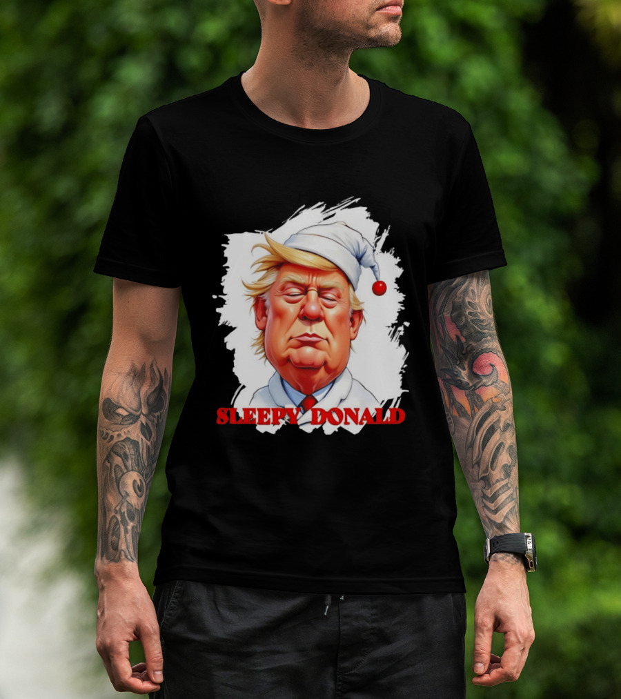 Sleepy Donald Trump In Pajama And Nightcap Cartoon T-Shirt
