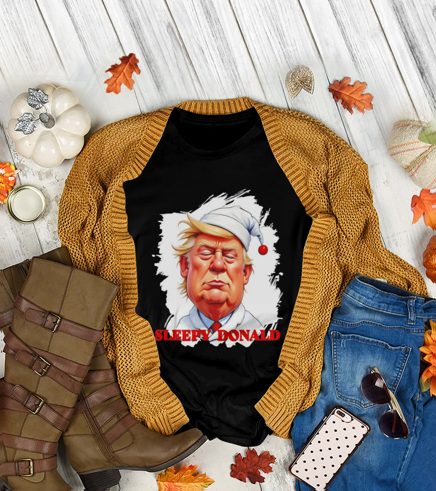 Sleepy Donald Trump In Pajama And Nightcap Cartoon T-Shirt