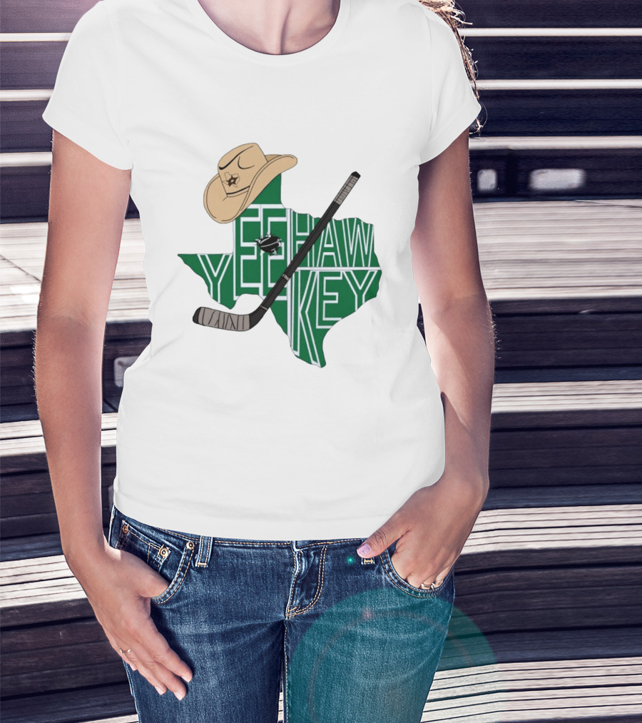 Yee Hawkey Hockey Texas Map Cowboy Hat And Stick Retro 1993 T-Shirt