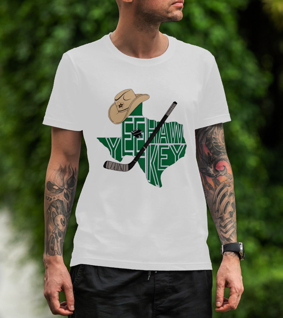 Yee Hawkey Hockey Texas Map Cowboy Hat And Stick Retro 1993 T-Shirt