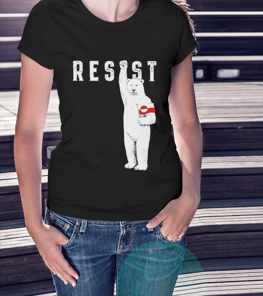 Resist Polar Bear Holding Greenland Flag T-Shirt