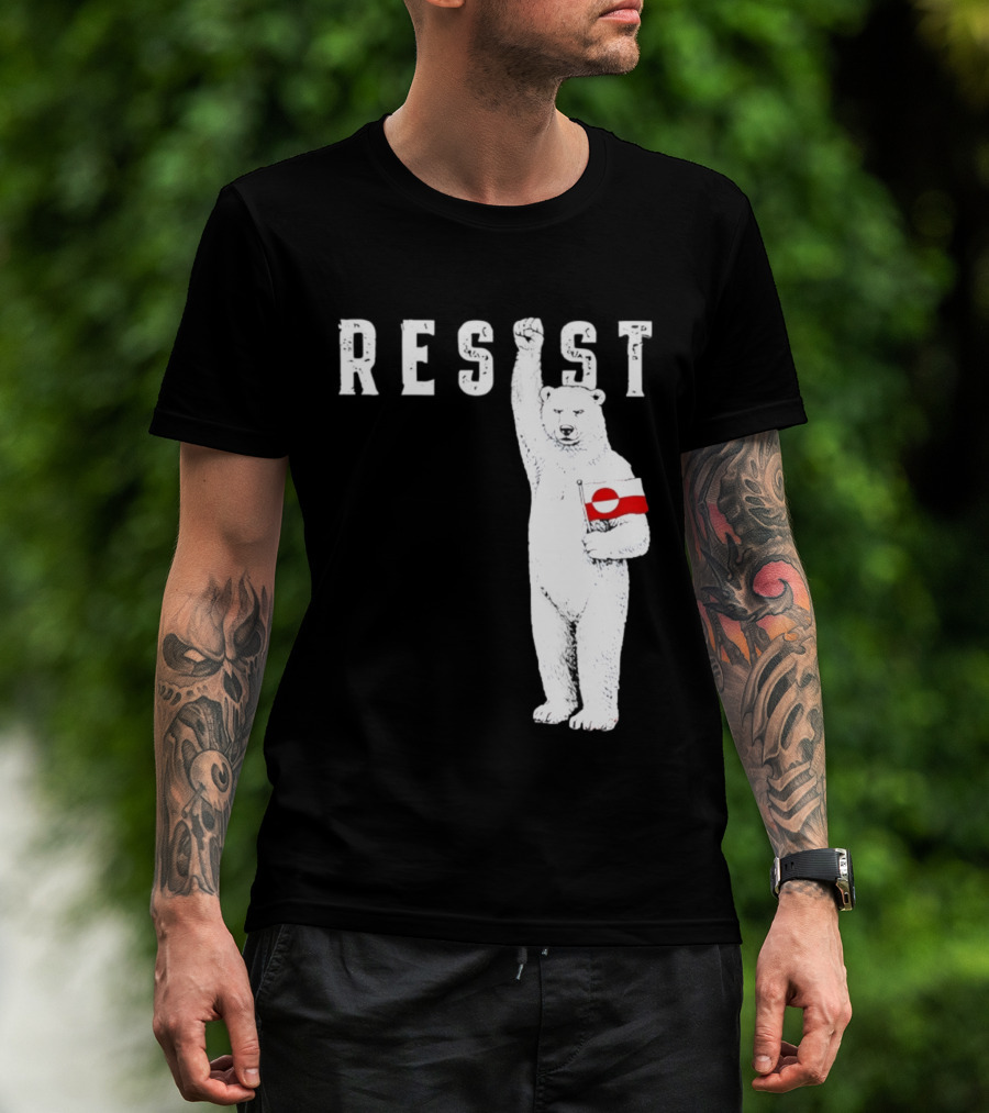 Resist Polar Bear Holding Greenland Flag T-Shirt