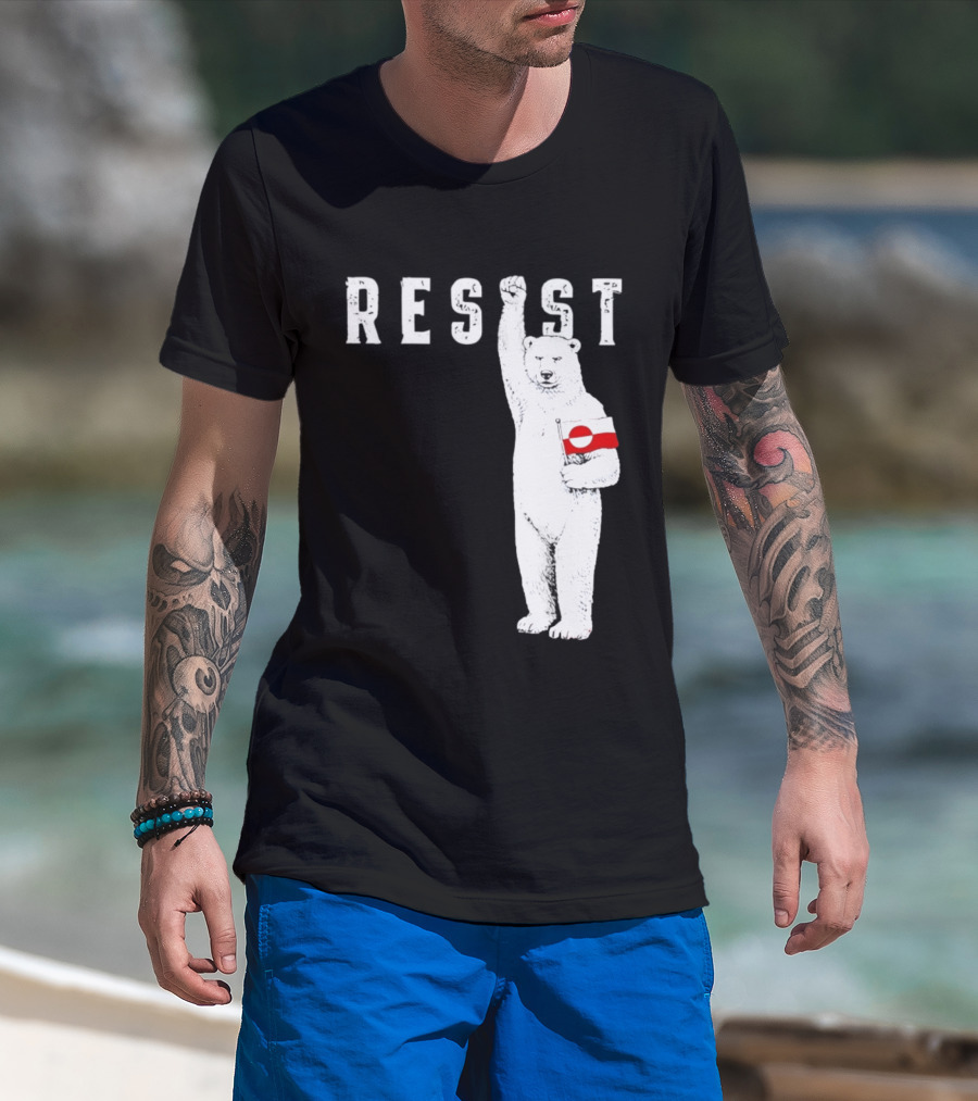 Resist Polar Bear Holding Greenland Flag T-Shirt