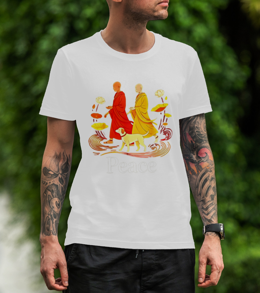 Walk For Peace Monks And Aloka Dog Lotus Path T-Shirt