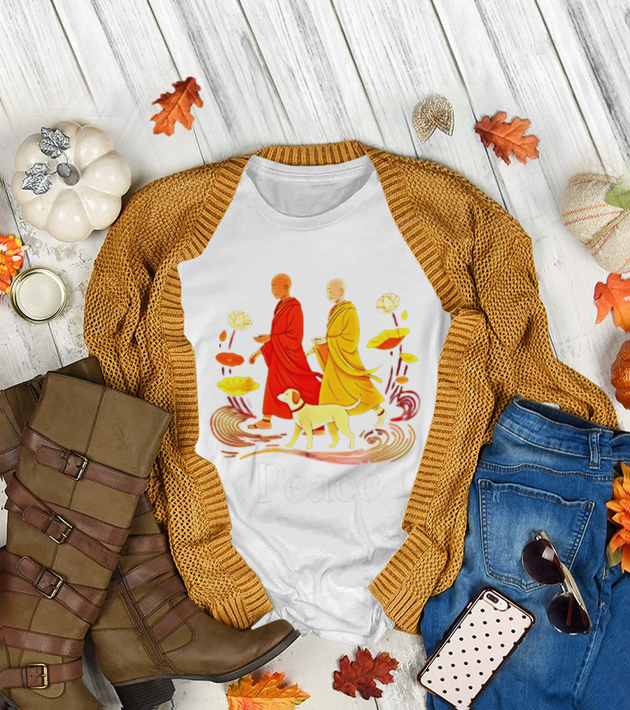 Walk for Peace Monks and Aloka Dog Lotus Path T-Shirt