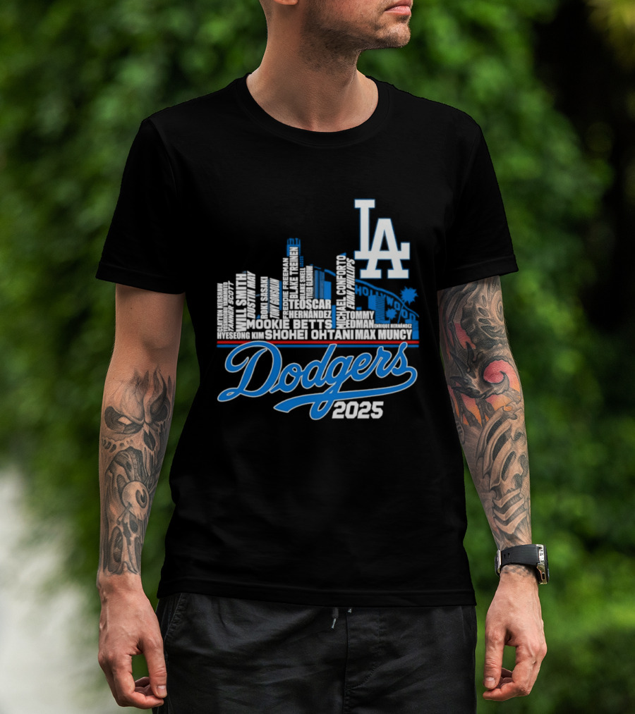 Los Angeles Dodgers 2025 City Skyline Name Players T-Shirt