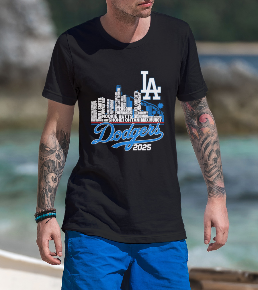 Los Angeles Dodgers 2025 City Skyline Name Players T-Shirt