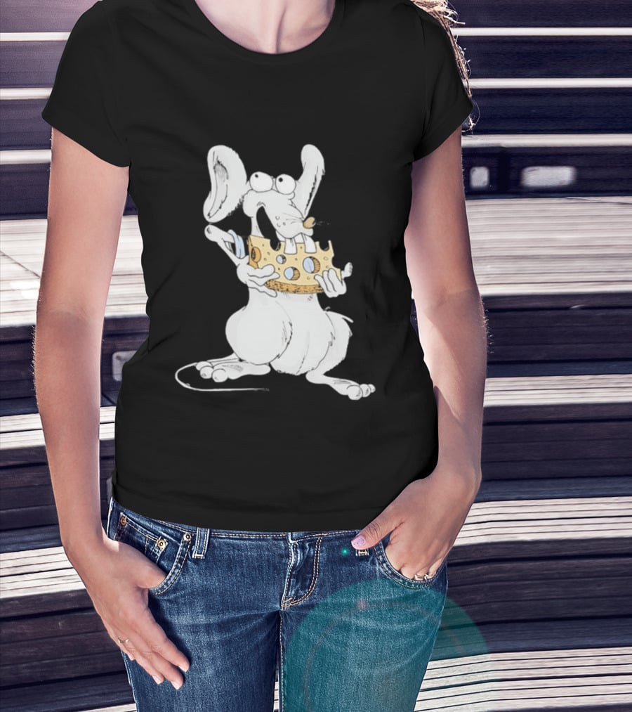 Cartoon Mouse Enjoying Swiss Cheese T-Shirt