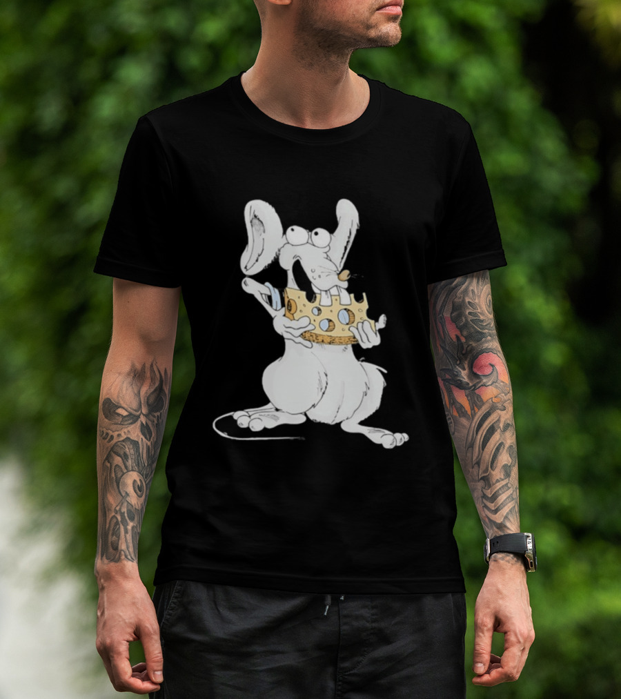 Cartoon Mouse Enjoying Swiss Cheese T-Shirt