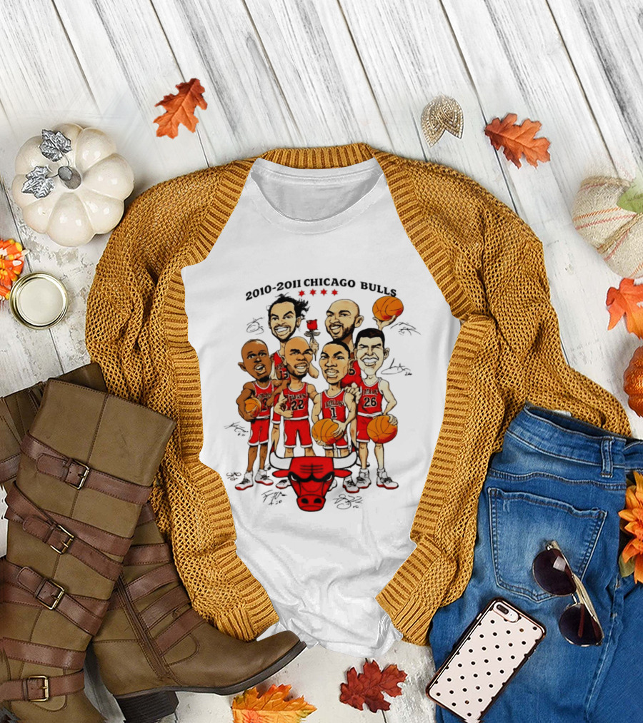 2010 2011 Chicago Bulls NBA Team Caricature T-Shirt