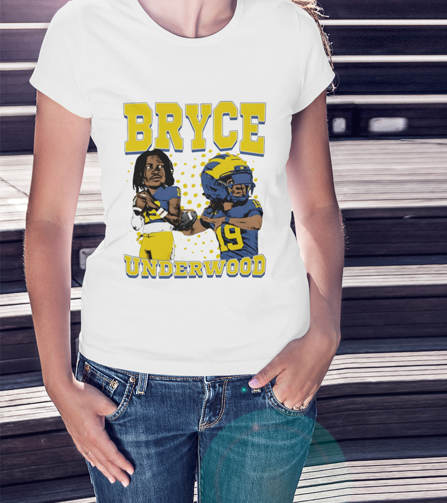 Bryce Underwood Michigan Blue And Yellow Football Caricature 19 T-Shirt