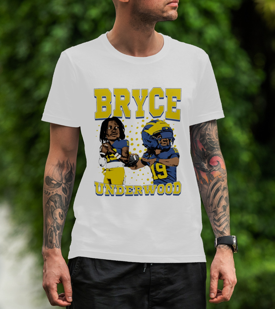 Bryce Underwood Michigan Blue And Yellow Football Caricature 19 T-Shirt