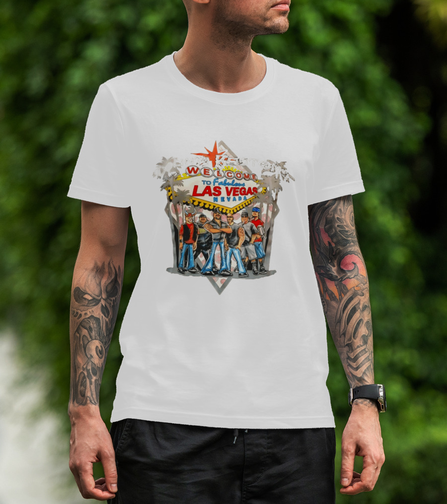 Count's Kustoms Welcome To Fabulous Las Vegas Nevada Sign With Crew Illustrations T-Shirt
