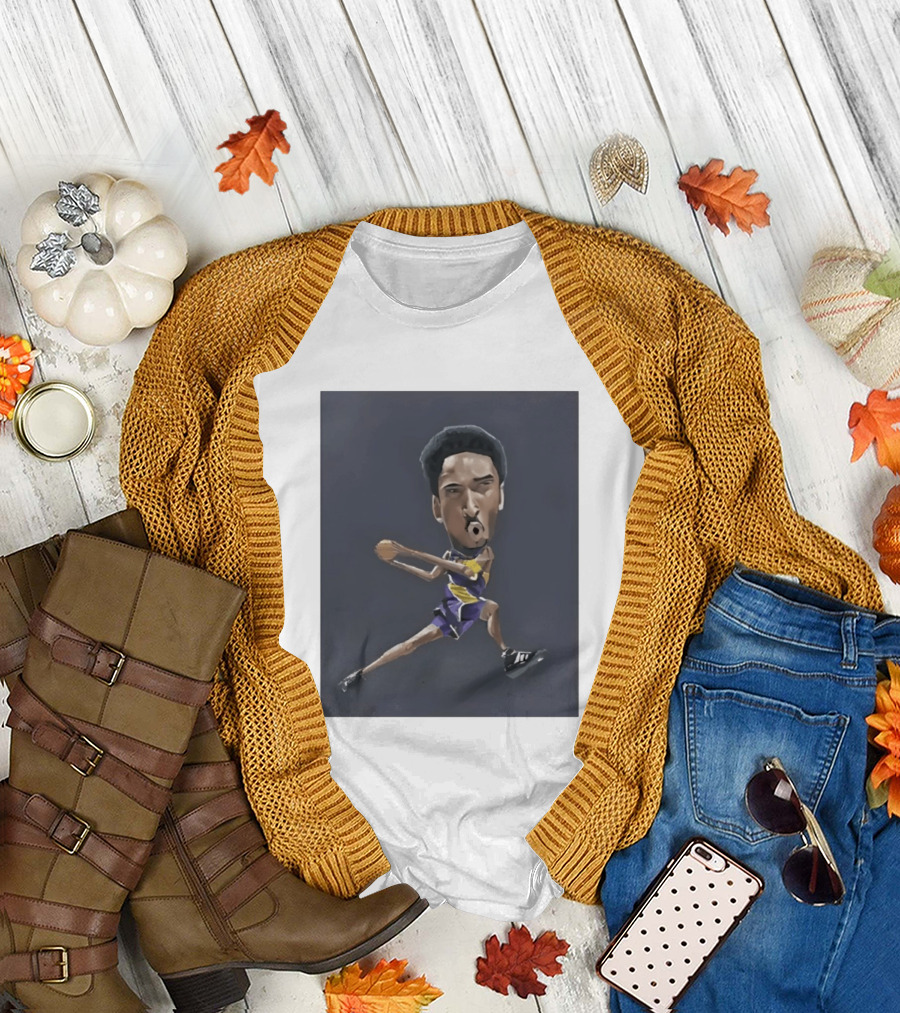 Kobe Bryant Caricature in Lakers Basketball Jersey T-Shirt