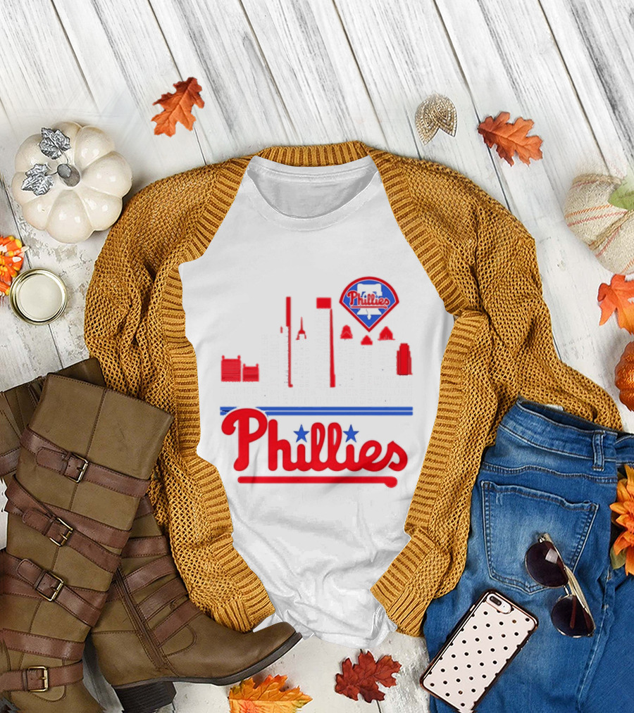 Philadelphia Phillies 2025 City Skyline and Players Names T-Shirt