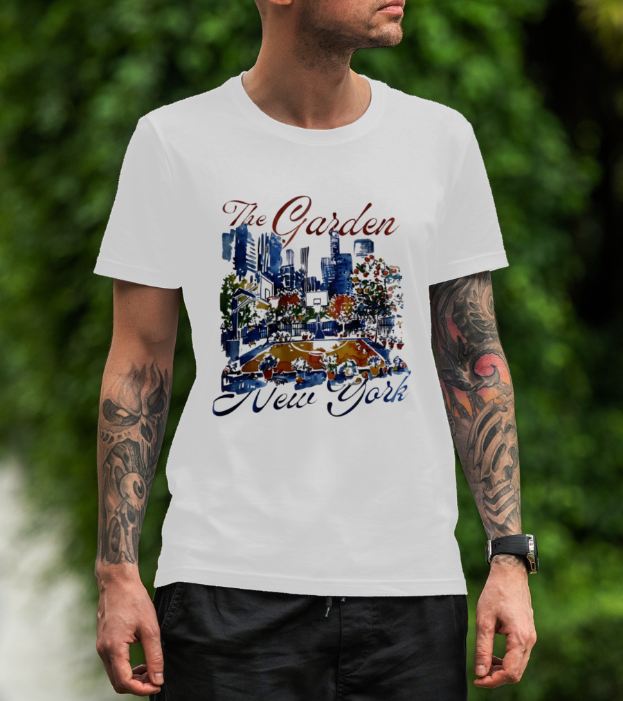 The Garden New York Basketball Court Skyline Blossoms T-Shirt