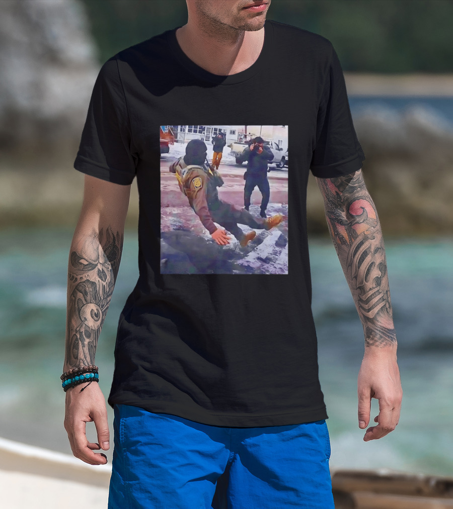 ICE Agent Slipping On Ice Captured In Epic Photo Moment T-Shirt