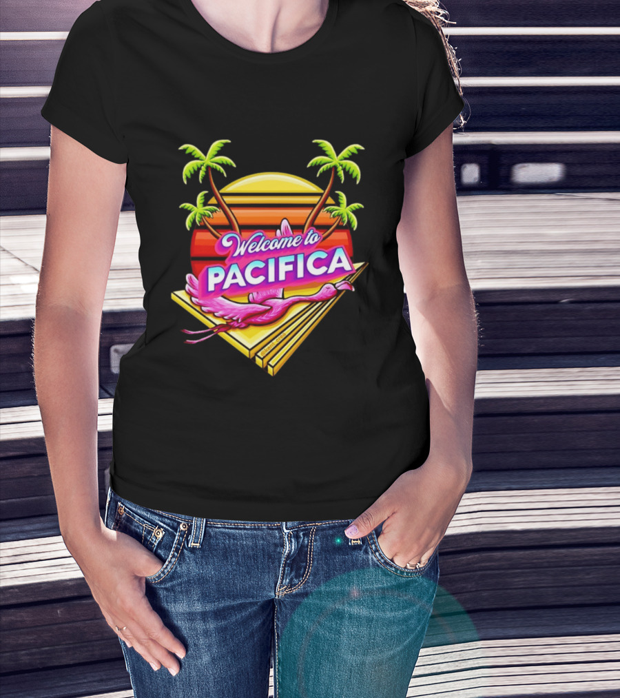 Welcome To Pacifica Flamingo Sunset Palms T-Shirt