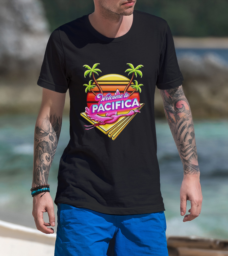 Welcome To Pacifica Flamingo Sunset Palms T-Shirt