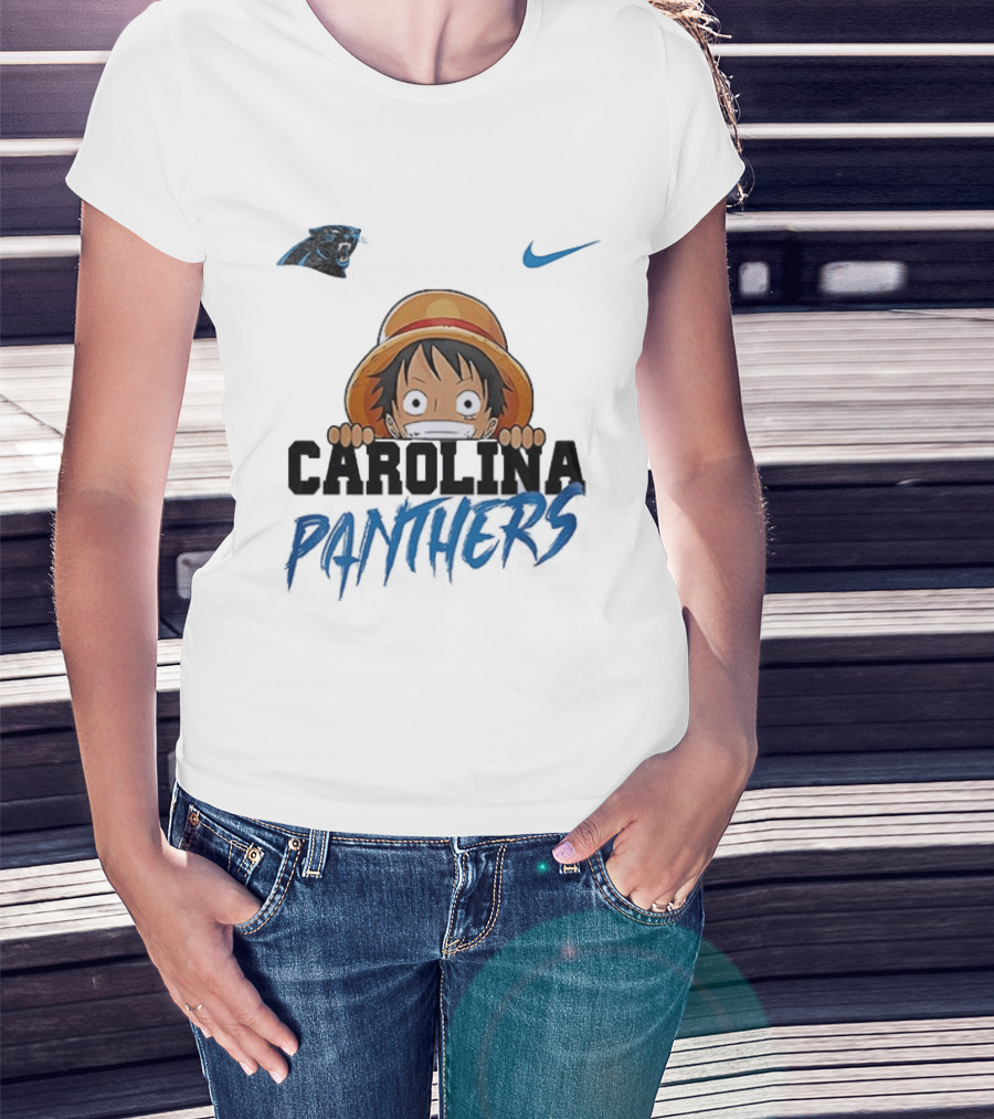 Carolina Panthers One Piece Monkey D Luffy Nike Collaboration T-Shirt