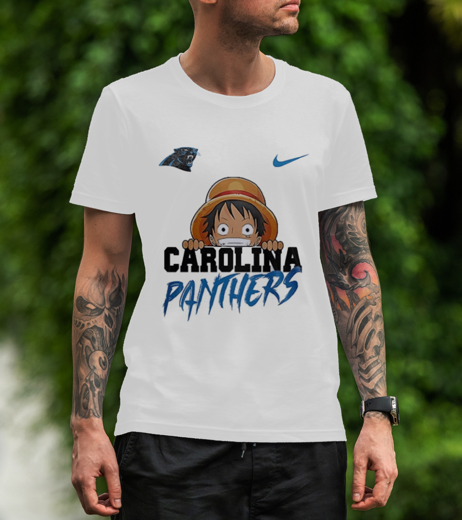 Carolina Panthers One Piece Monkey D Luffy Nike Collaboration T-Shirt
