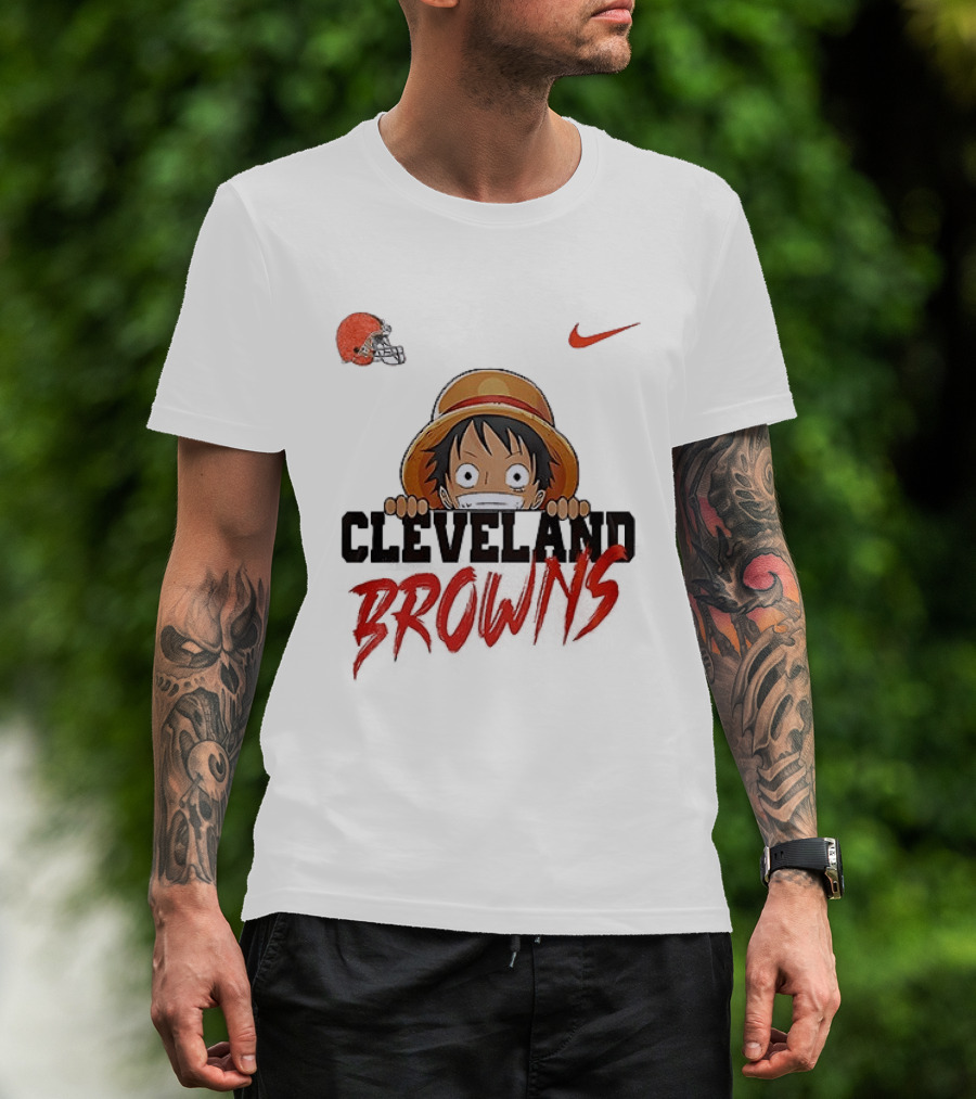 Cleveland Browns One Piece Monkey D Luffy Nike Collaboration T-Shirt