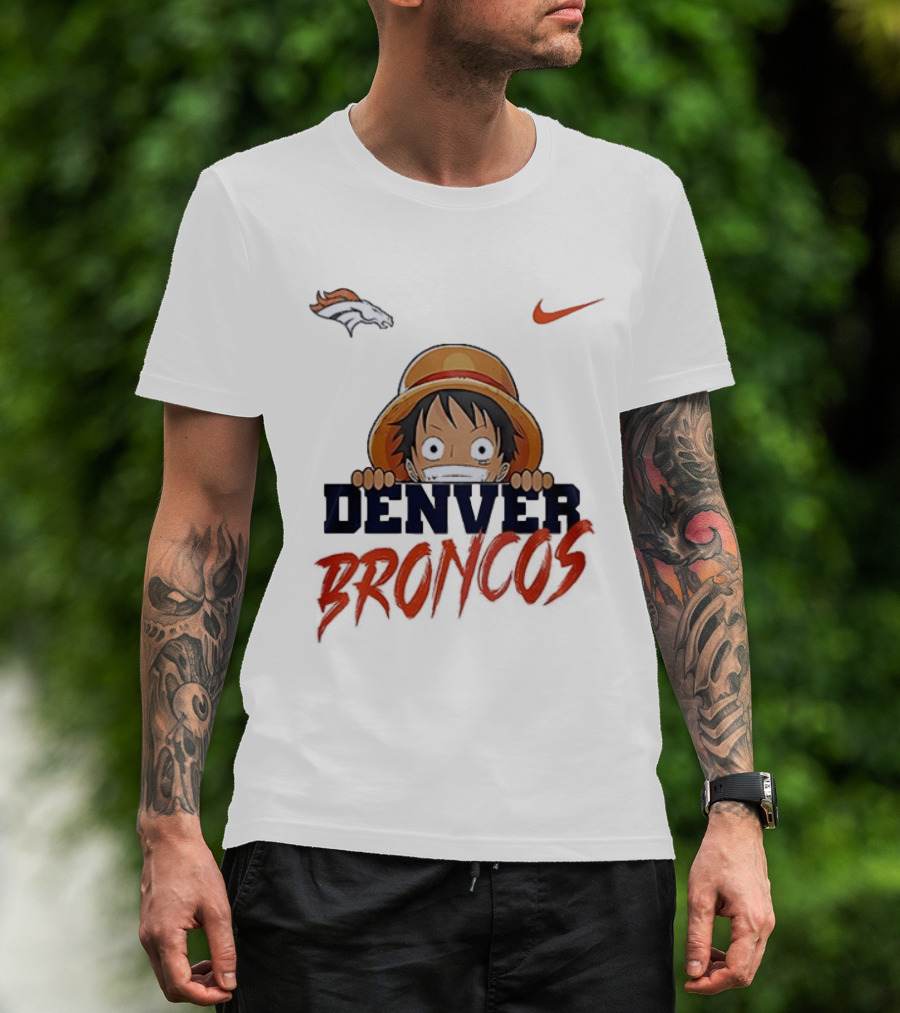 Denver Broncos One Piece Monkey D Luffy Anime Crossover Nike Collaboration T-Shirt