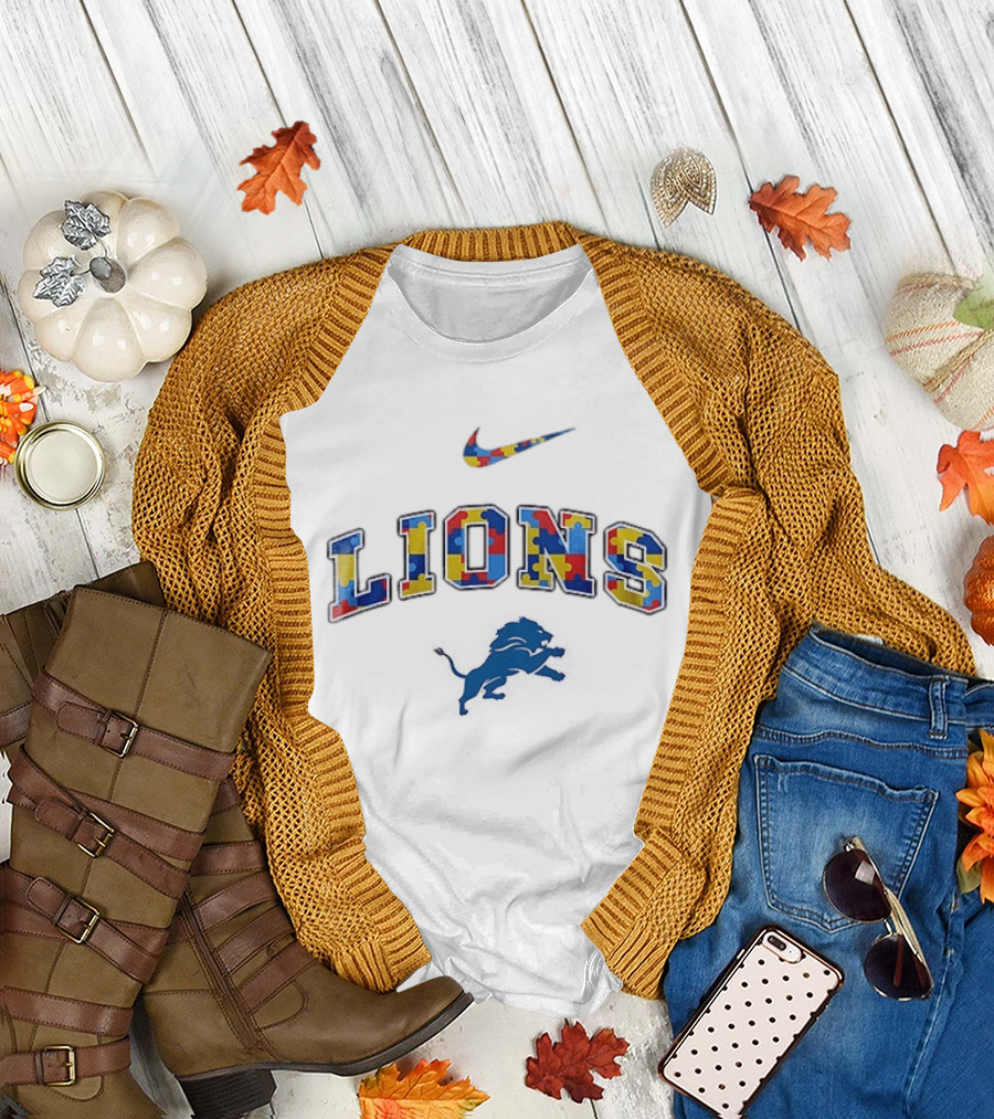 Detroit Lions Autism Awareness Puzzle Piece Nike LIONS T-Shirt