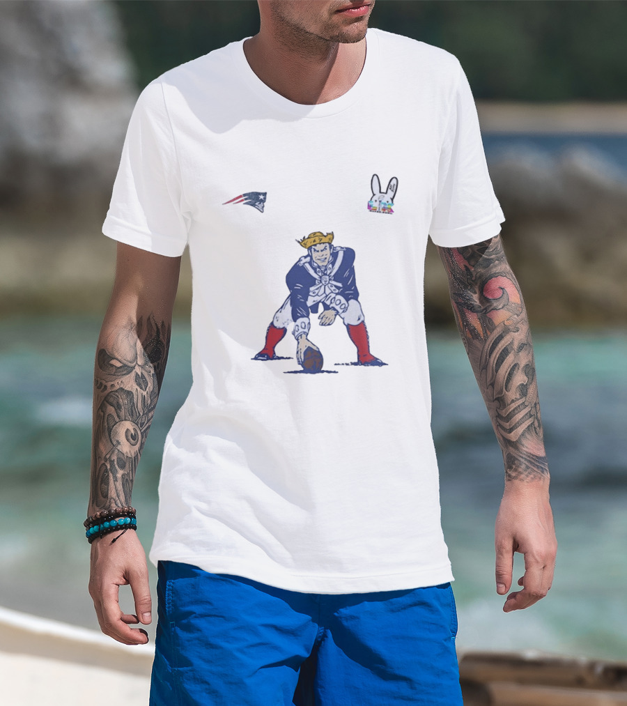 New England Patriots Seguino Aqui Frog Football Player And Bunny Ears T-Shirt