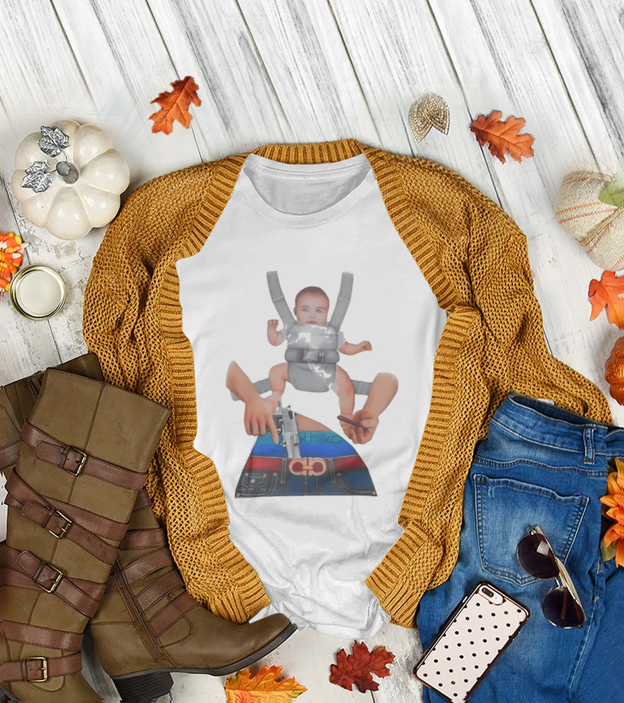 Ethika Responsible Father Baby Carrier Gun Mobile Concept T-Shirt